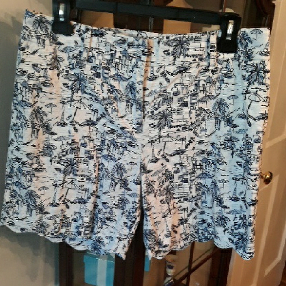 Talbots Scalloped Hem Shorts with Nautical Print, Size 10P, in Excellent Shape